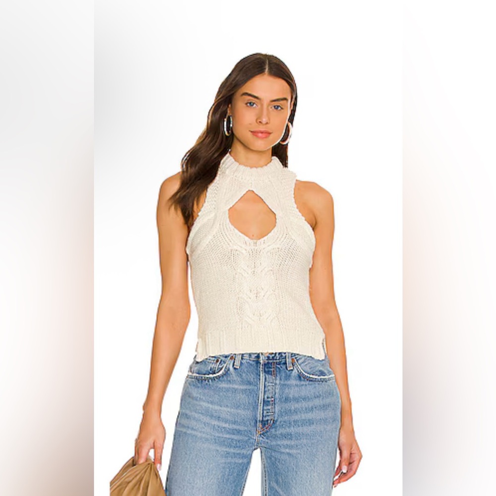 NWT For Love And Lemons Keke Cream Cable Knit Keyhole Sweater Vest
